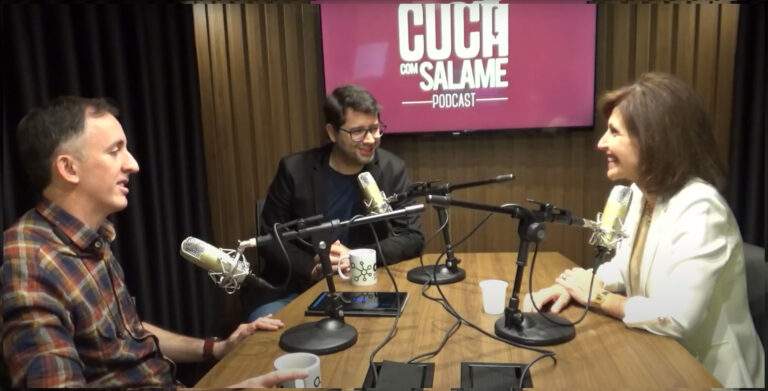 Na estreia do Cuca com Salame, Érico Péres e Luciano Trevisan receberam Flaviana Tubin